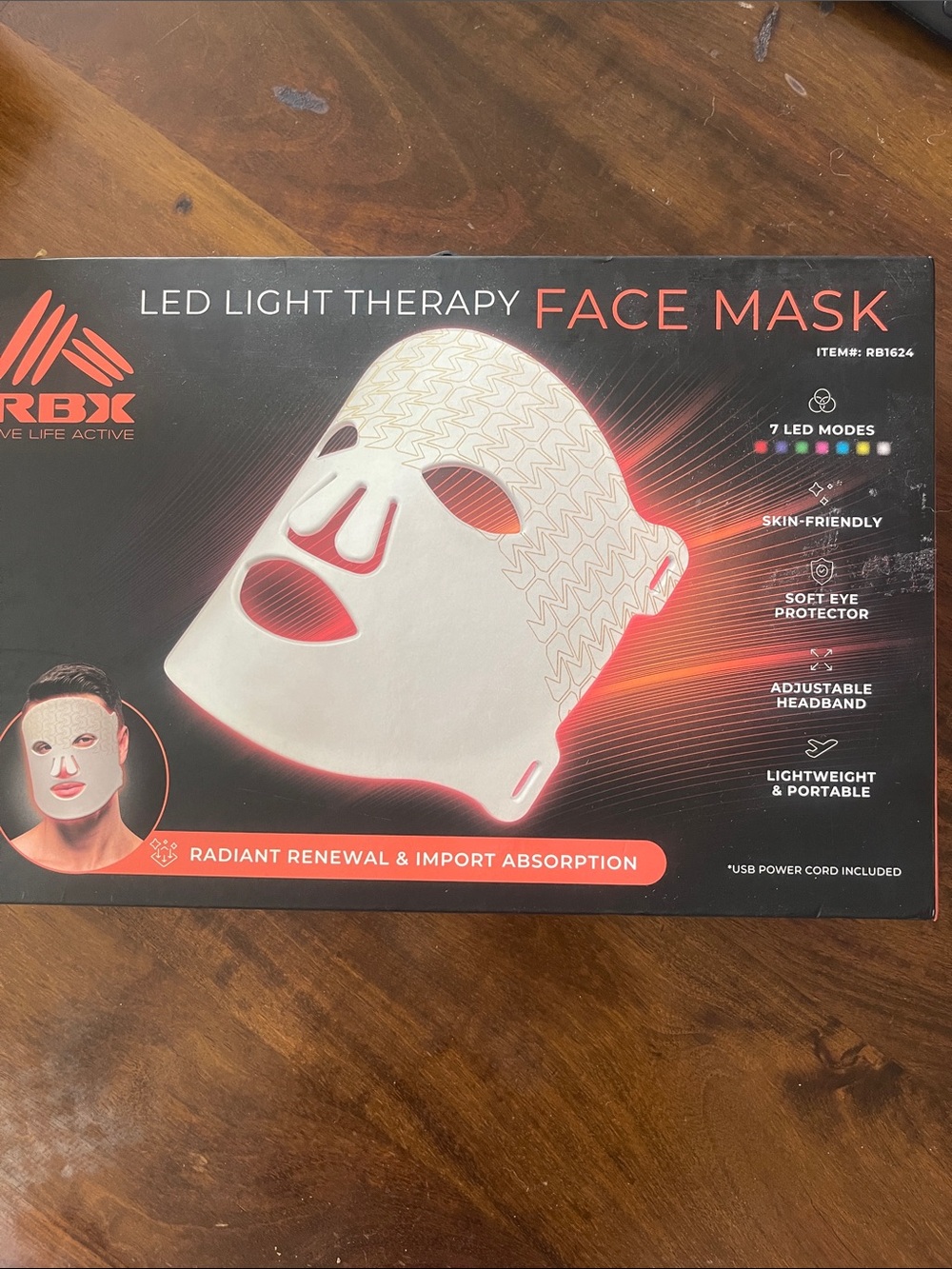 RBX White LED Light Therapy Facial Mask with Red Accent